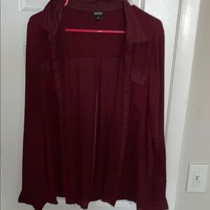 Burgundy Sheer Button-Up Blouse